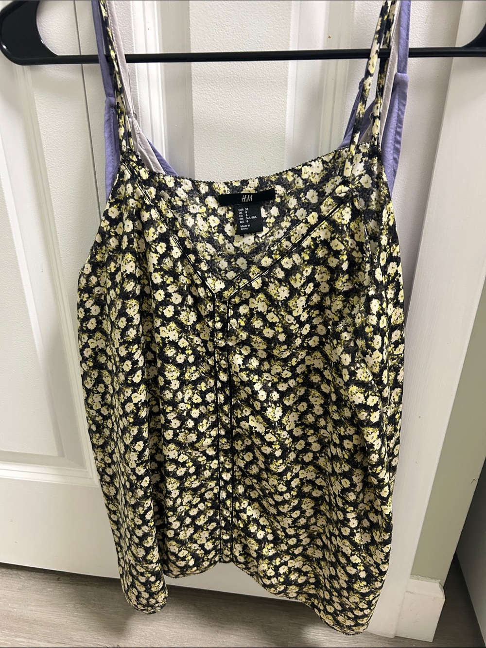 H&M Black Floral Spaghetti-Strap Cami with Yellow and Cream Blooms